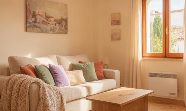 Salón cálido y luminoso de un apartamento para una estancia de invierno